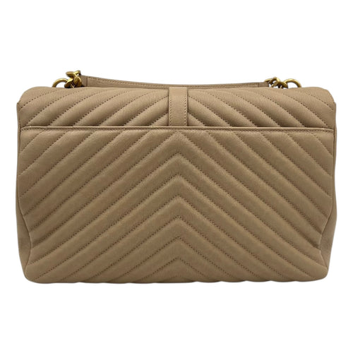 College Shoulder Bag Beige in Calfskin, Gold hardware