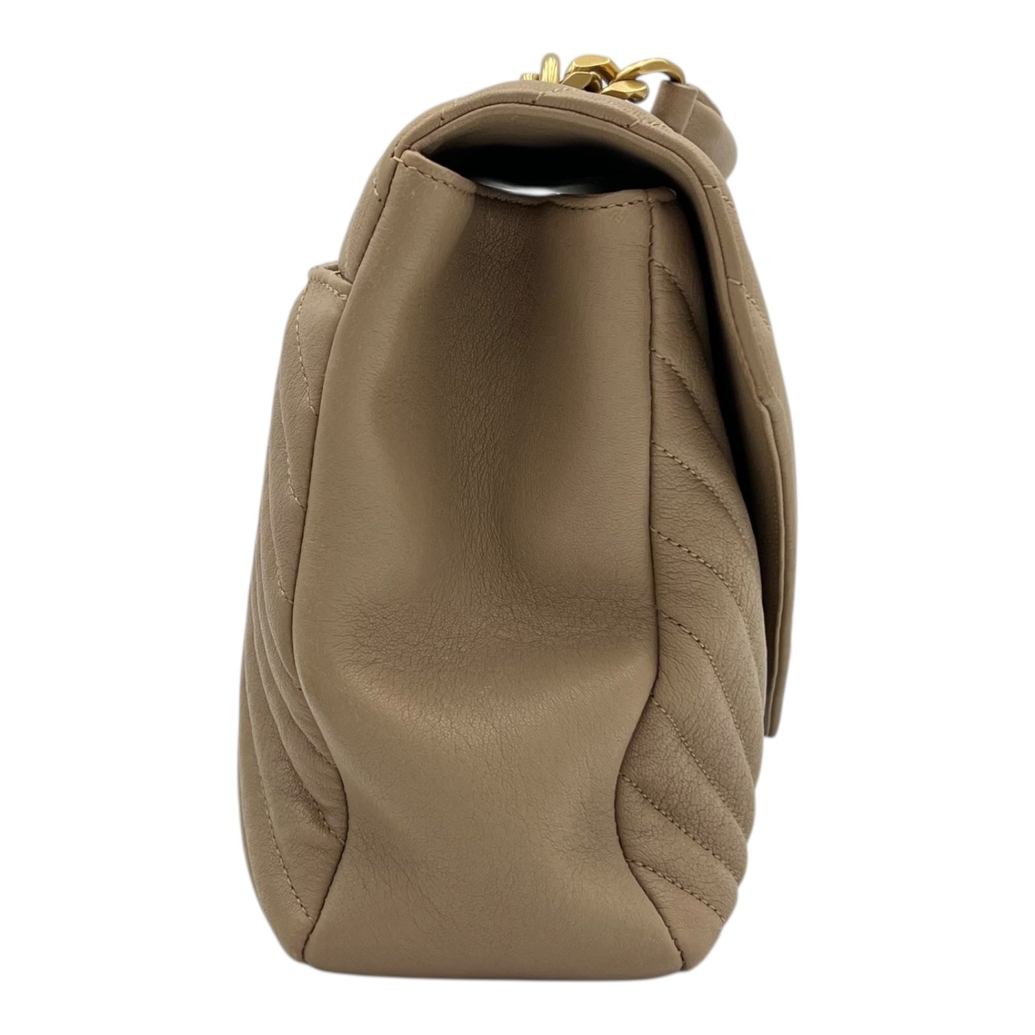 College Shoulder Bag Beige in Calfskin, Gold hardware