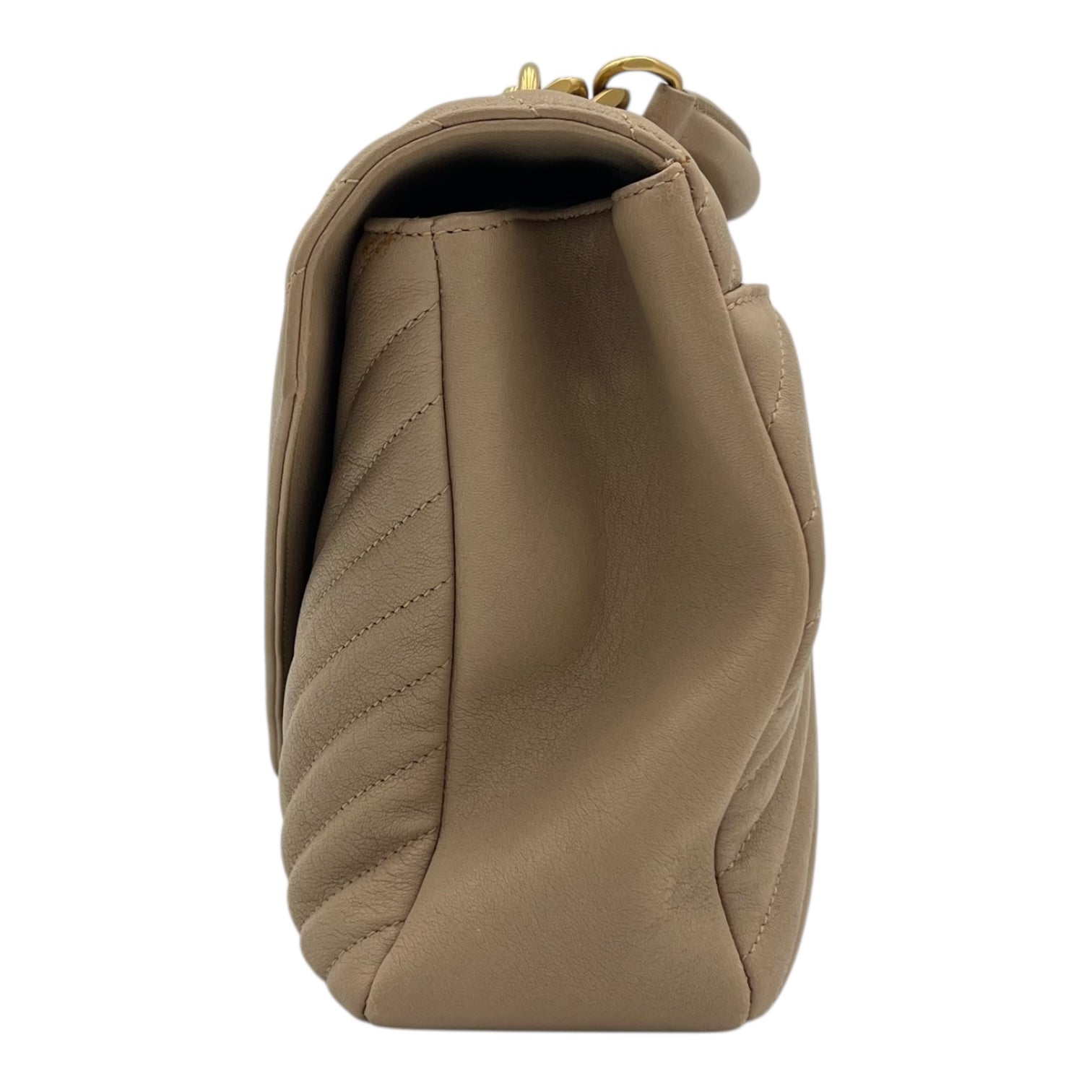 College Shoulder Bag Beige in Calfskin, Gold hardware