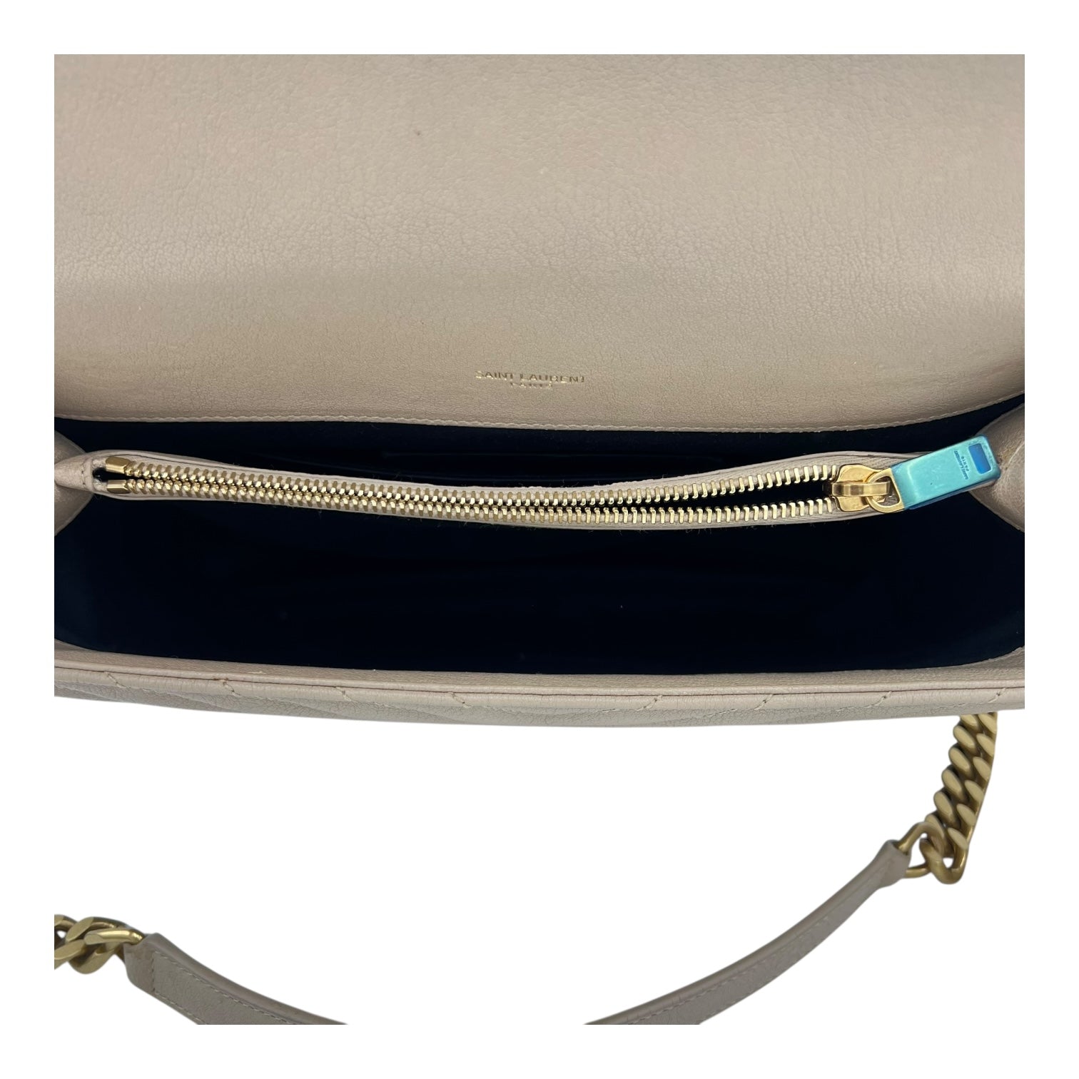 College Shoulder Bag Beige in Calfskin, Gold hardware