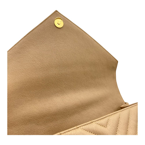 College Shoulder Bag Beige in Calfskin, Gold hardware