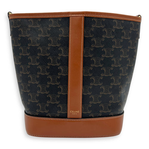 Triomphe Bucket Bag Brown in Coated Canvas, Gold hardware