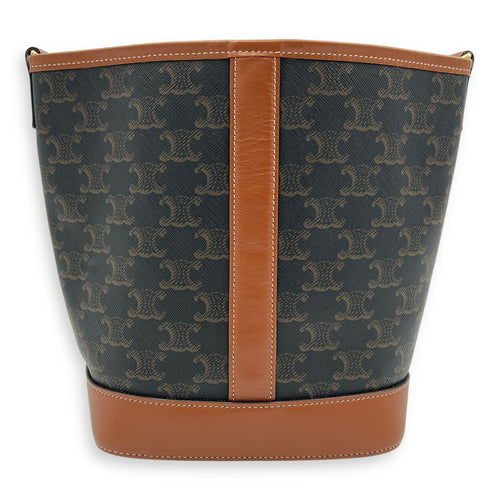 Triomphe Bucket Bag Brown in Coated Canvas, Gold hardware