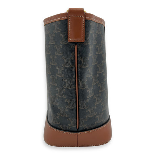 Triomphe Bucket Bag Brown in Coated Canvas, Gold hardware