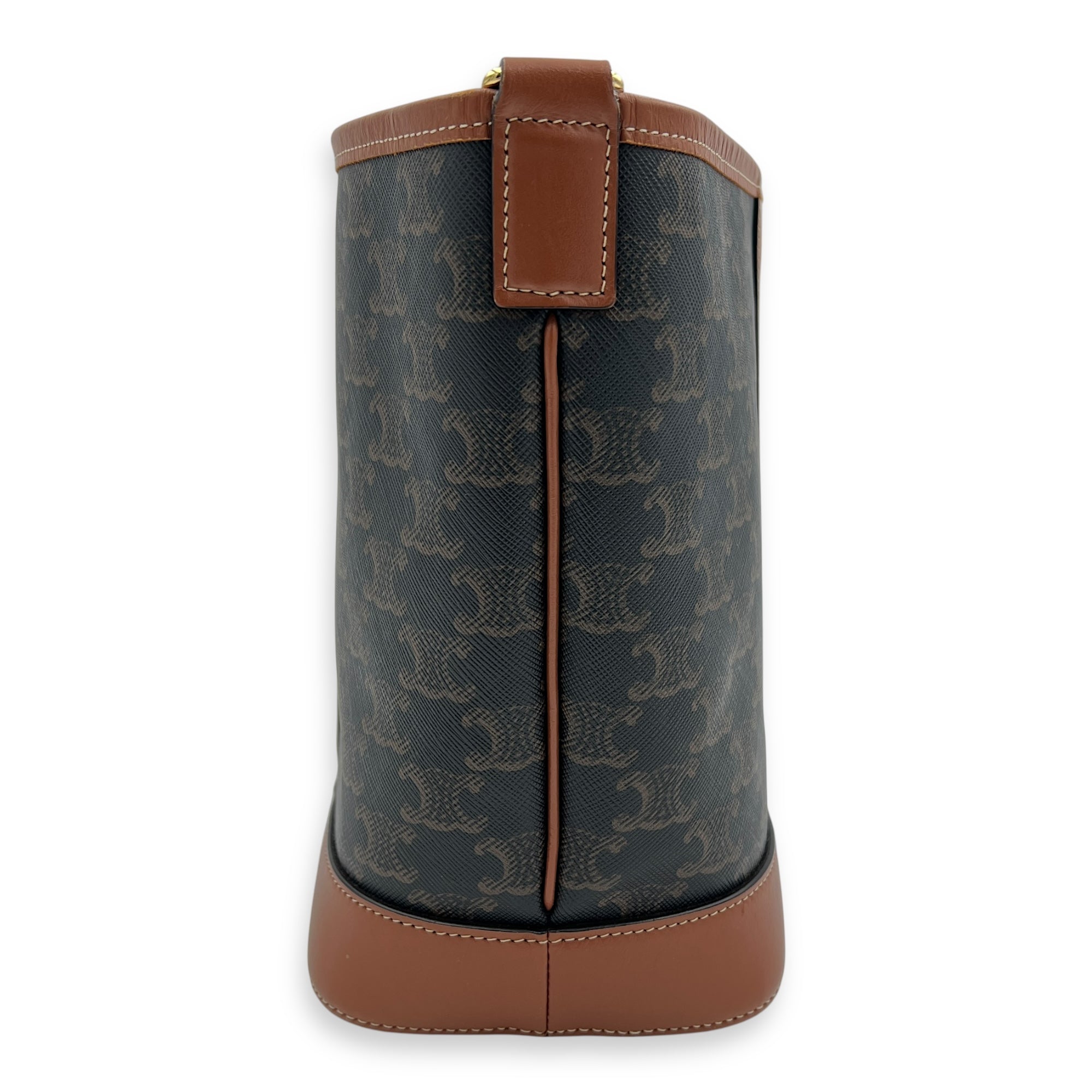 Triomphe Bucket Bag Brown in Coated Canvas, Gold hardware