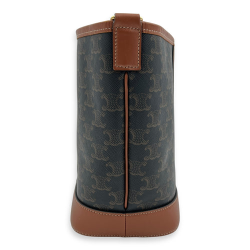 Triomphe Bucket Bag Brown in Coated Canvas, Gold hardware