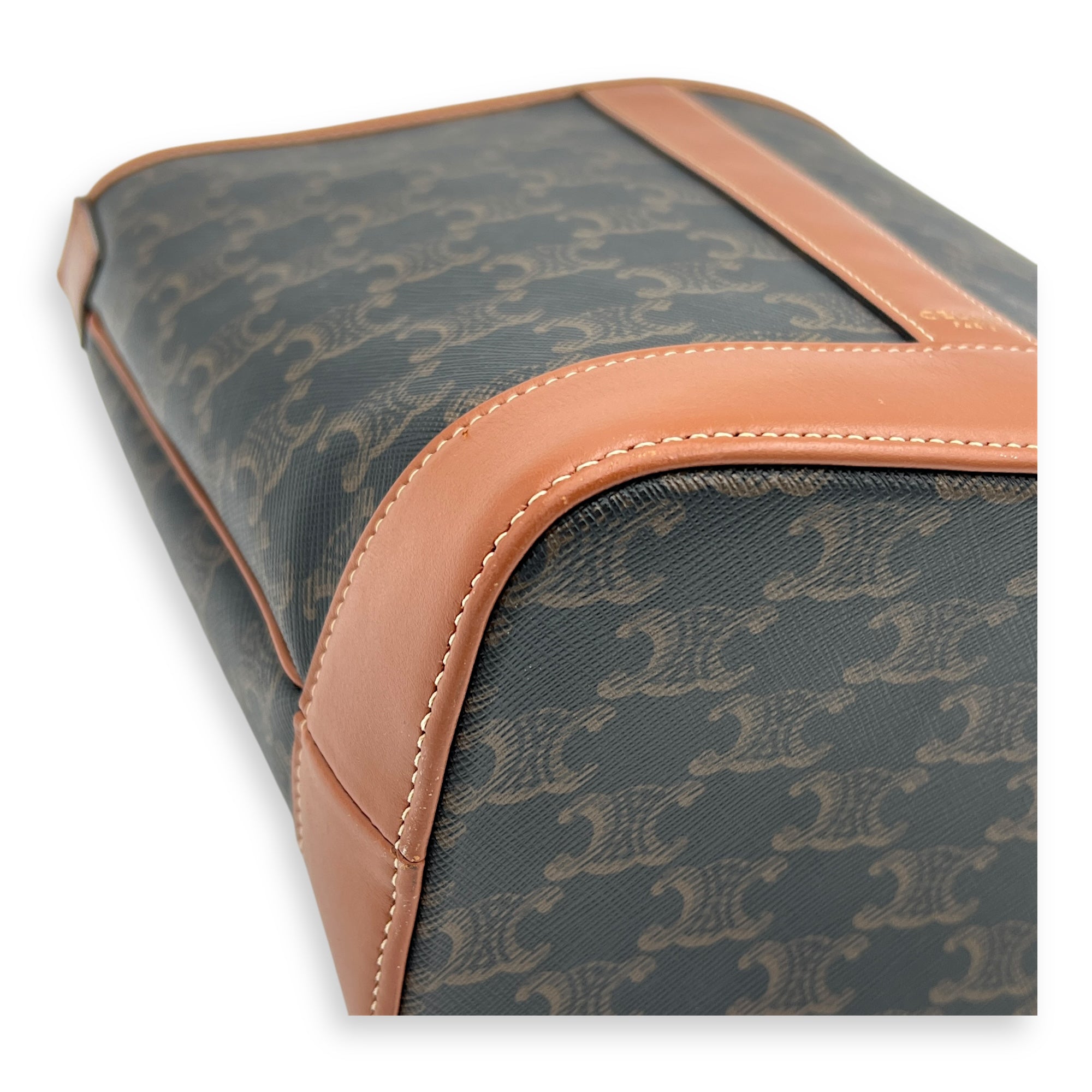 Triomphe Bucket Bag Brown in Coated Canvas, Gold hardware