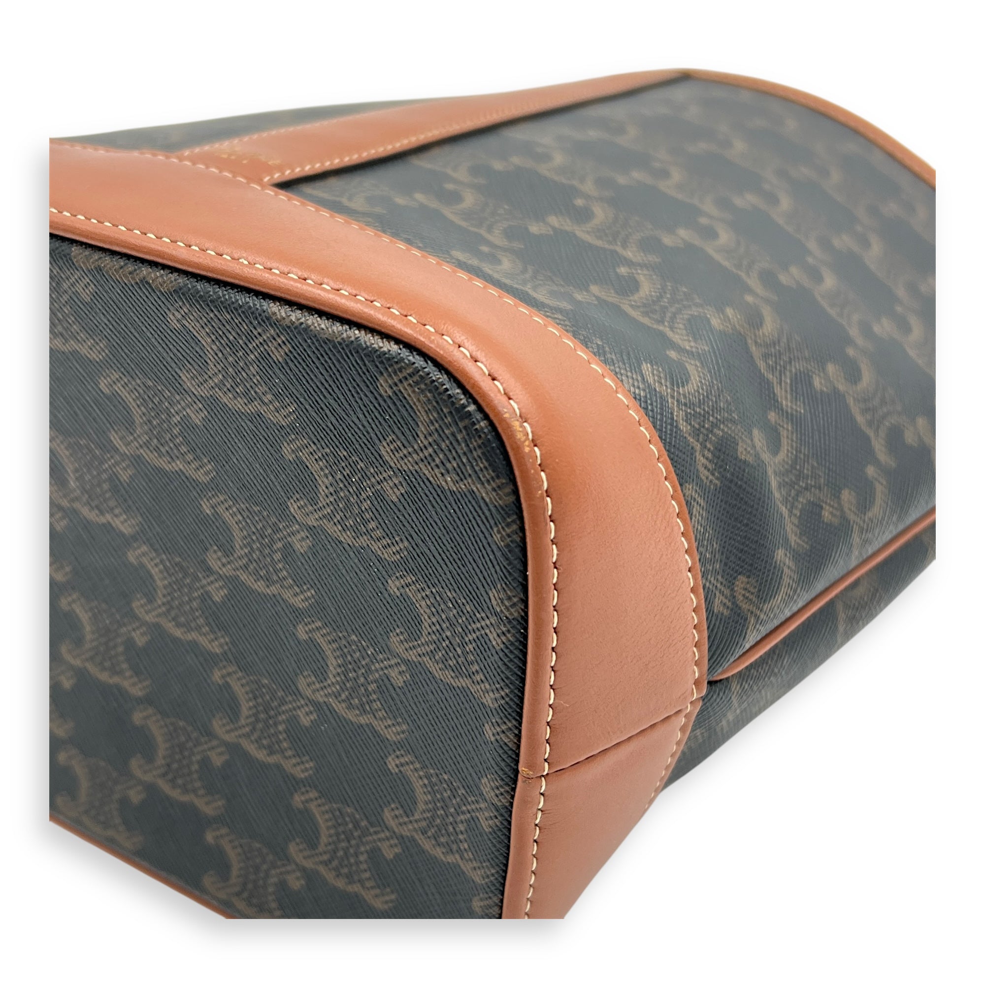 Triomphe Bucket Bag Brown in Coated Canvas, Gold hardware