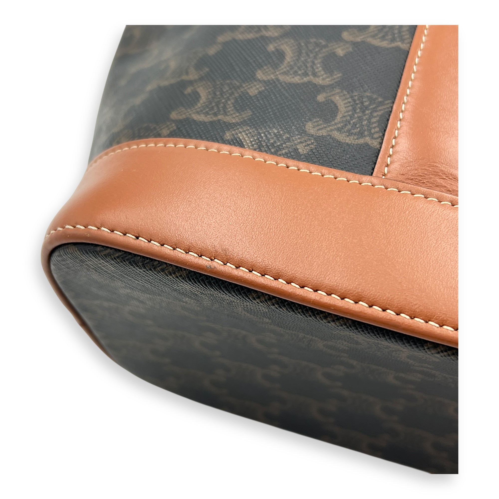 Triomphe Bucket Bag Brown in Coated Canvas, Gold hardware