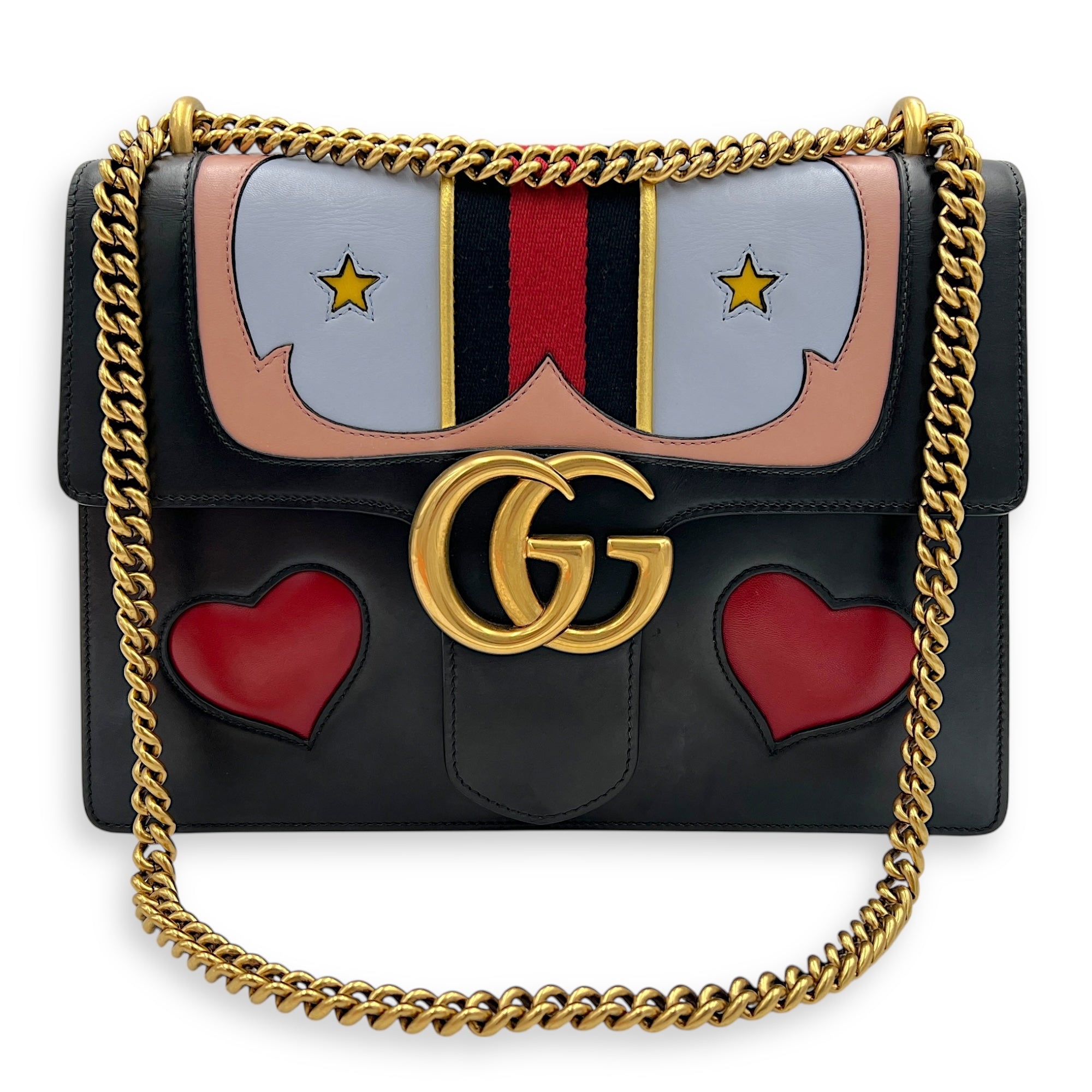 GG Marmont Shoulder Bag Black in Calfskin, Gold hardware