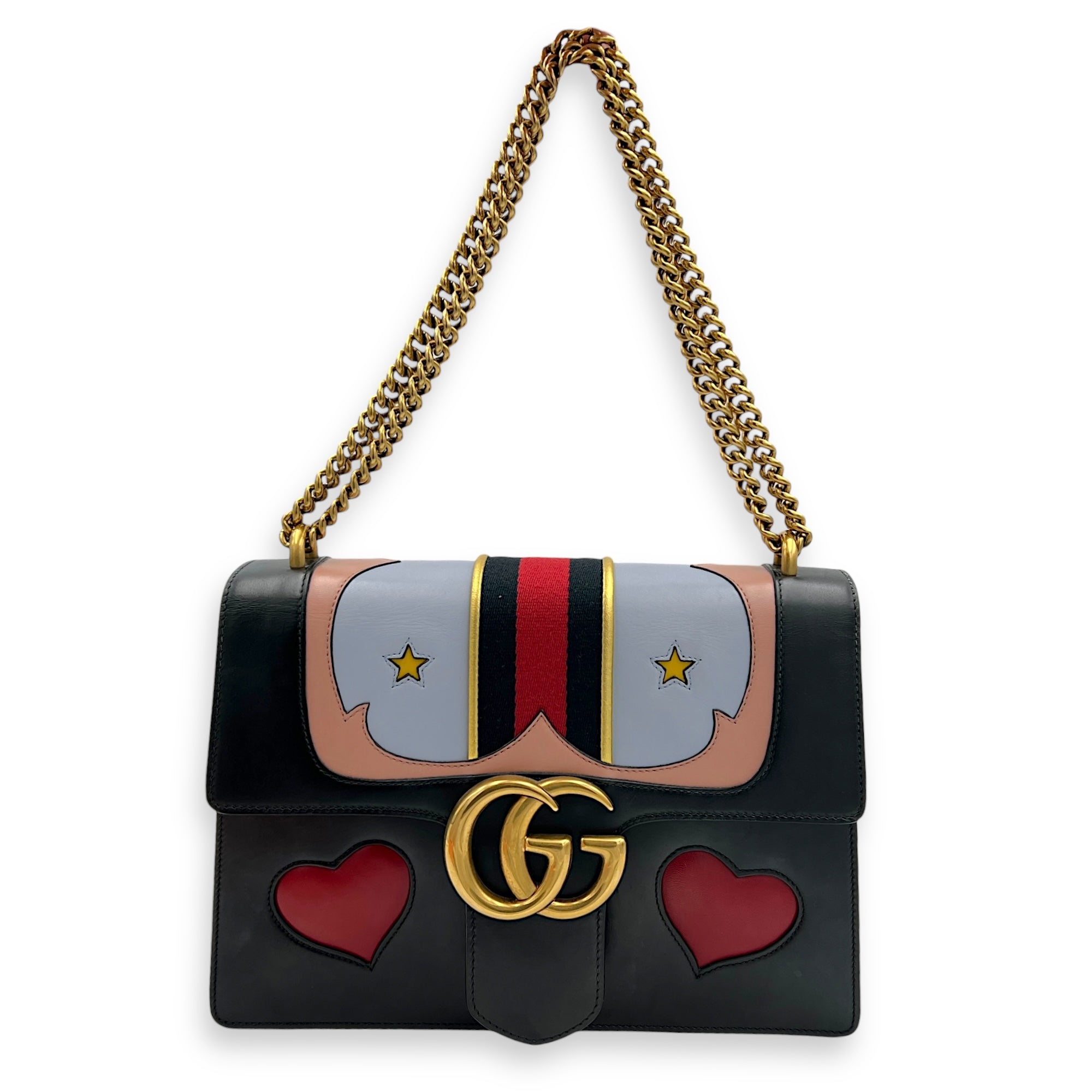 GG Marmont Shoulder Bag Black in Calfskin, Gold hardware