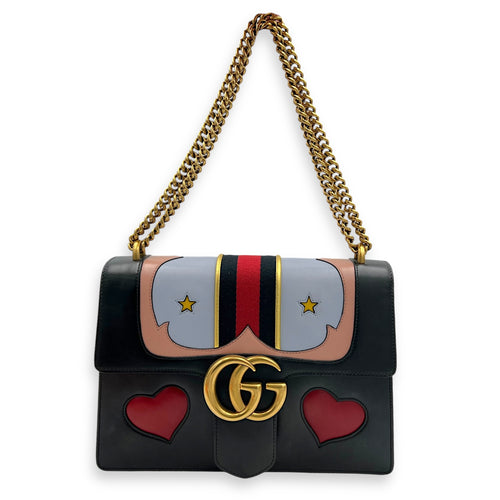 GG Marmont Shoulder Bag Black in Calfskin, Gold hardware