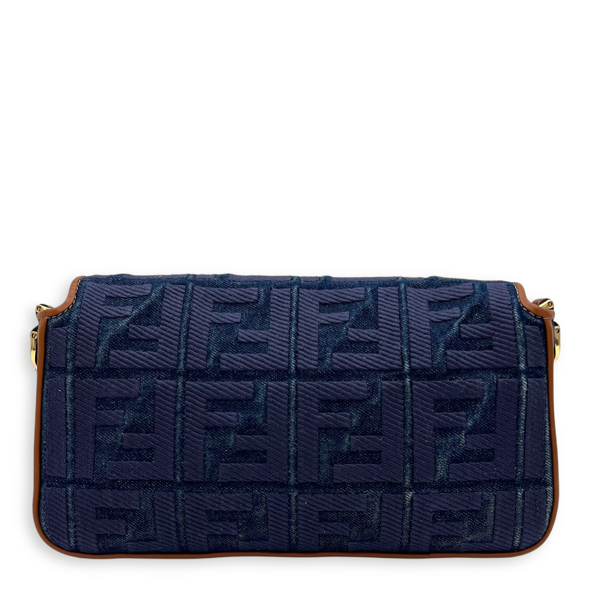 Baguette Crossbody Bag Blue in Denim, Gold hardware