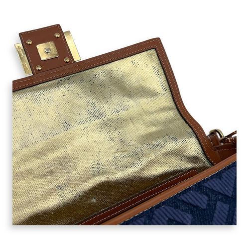 Baguette Crossbody Bag Blue in Denim, Gold hardware