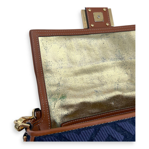 Baguette Crossbody Bag Blue in Denim, Gold hardware