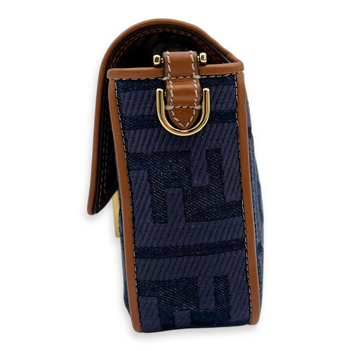 Baguette Crossbody Bag Blue in Denim, Gold hardware
