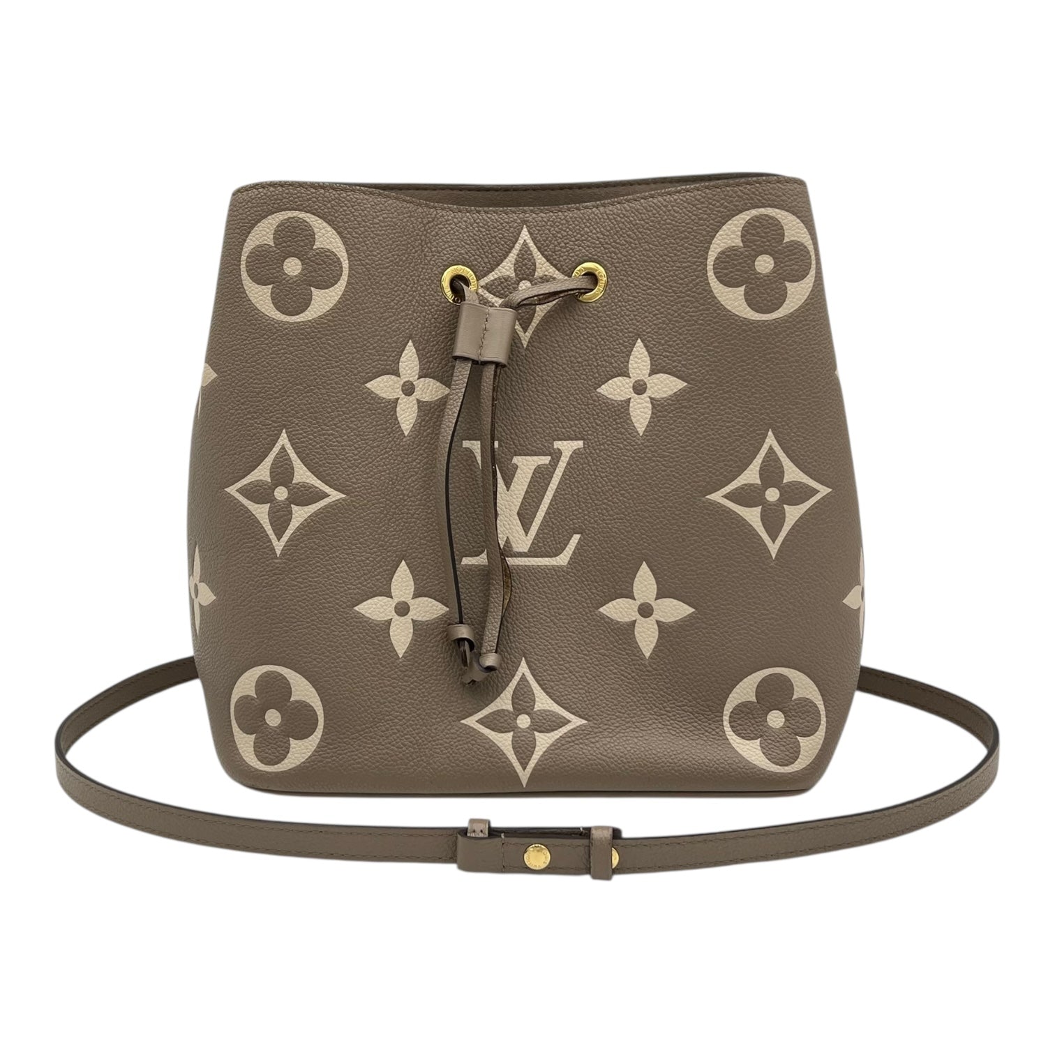 Noe Bucket Bag Beige in Empreinte Leather, Gold hardware