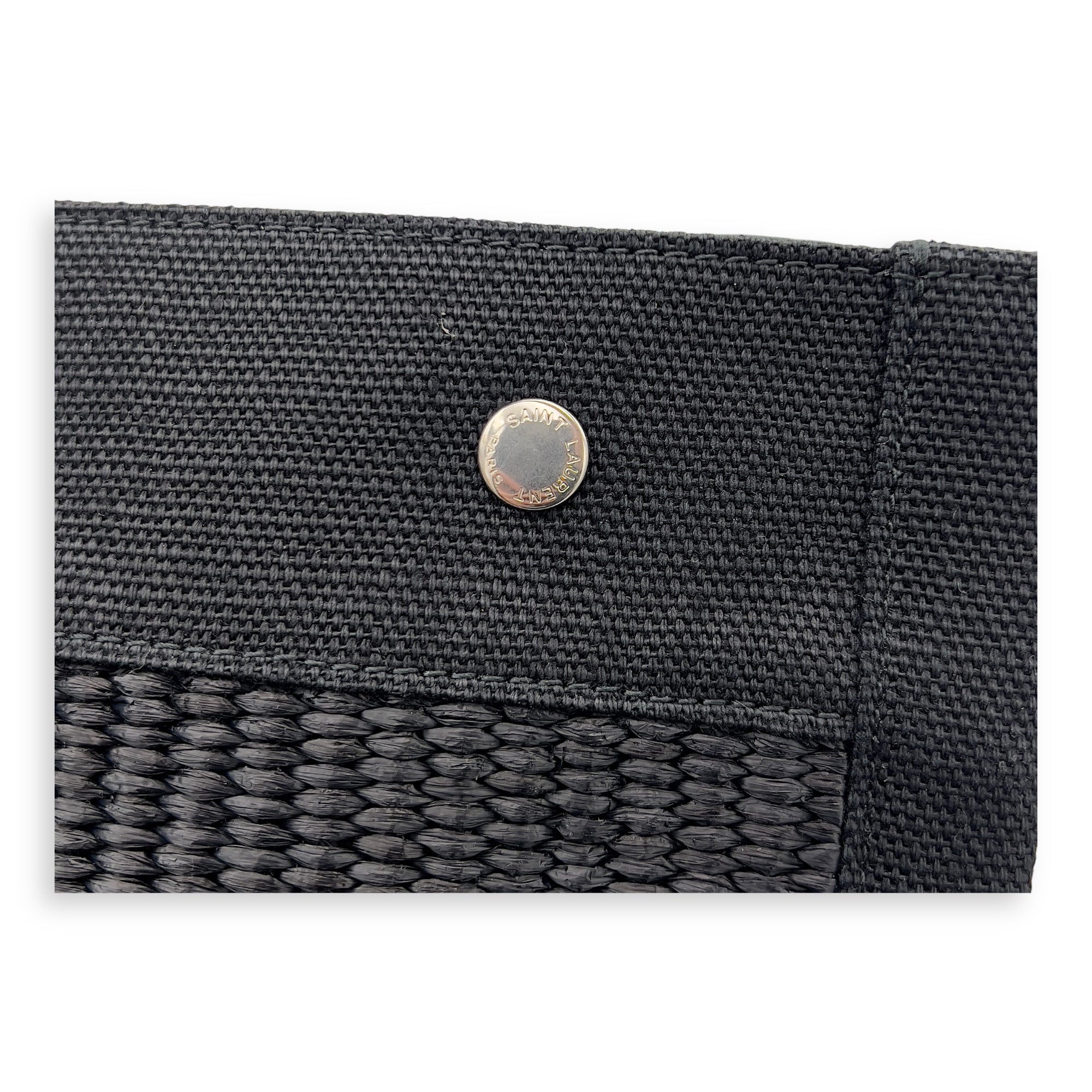 Hand Tote Tote Bag Black in Raffia and Canvas, Silver hardware