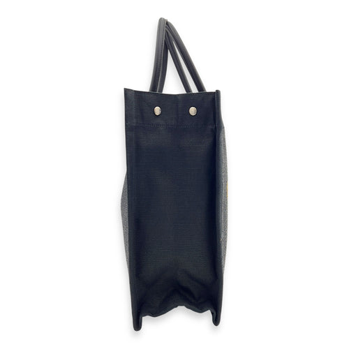 Hand Tote Tote Bag Black in Raffia and Canvas, Silver hardware