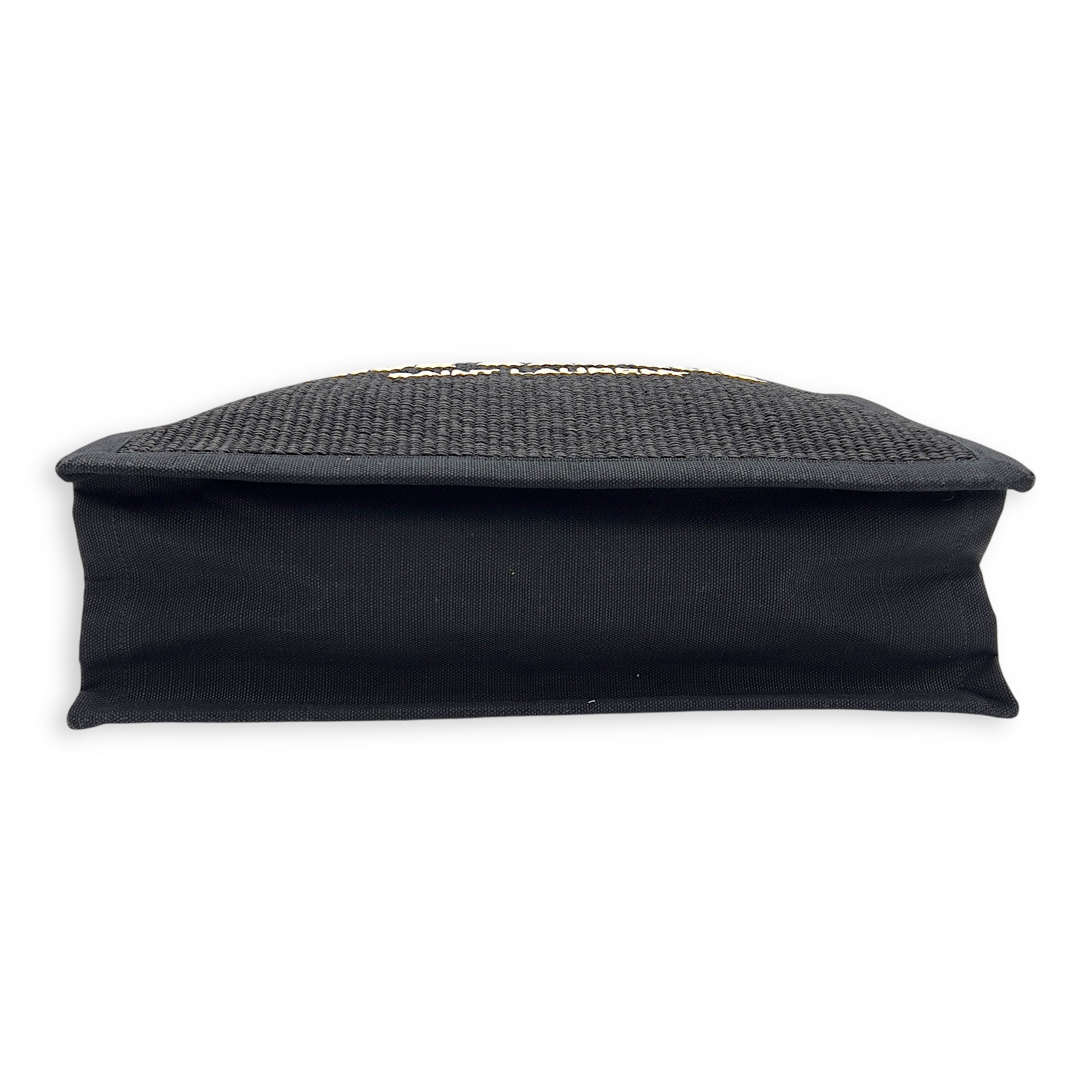 Hand Tote Tote Bag Black in Raffia and Canvas, Silver hardware