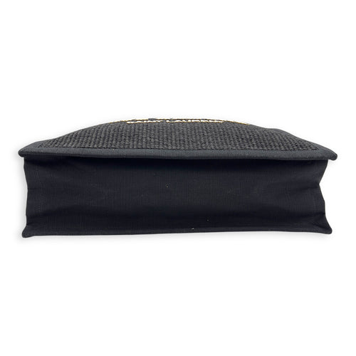 Hand Tote Tote Bag Black in Raffia and Canvas, Silver hardware