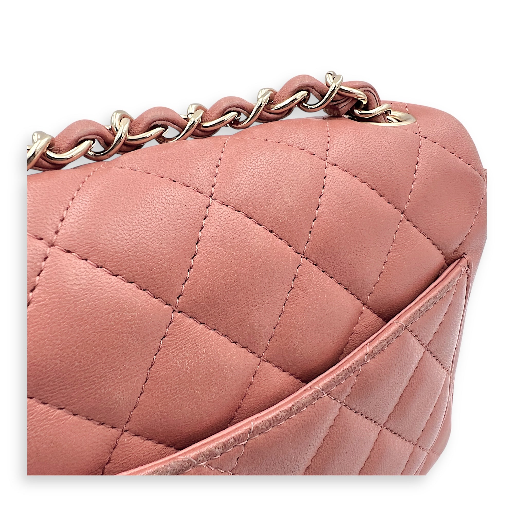 Mini Square Pink Shoulder Bag in Lambskin, Gold hardware