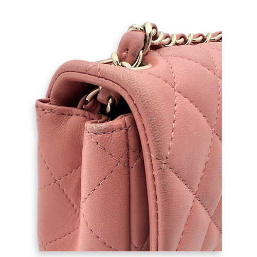 Mini Square Pink Shoulder Bag in Lambskin, Gold hardware