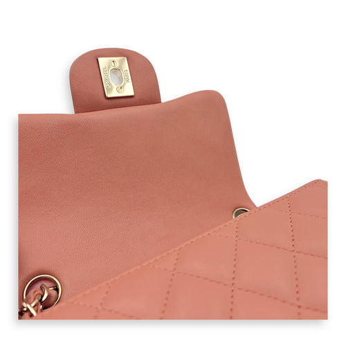 Mini Square Pink Shoulder Bag in Lambskin, Gold hardware