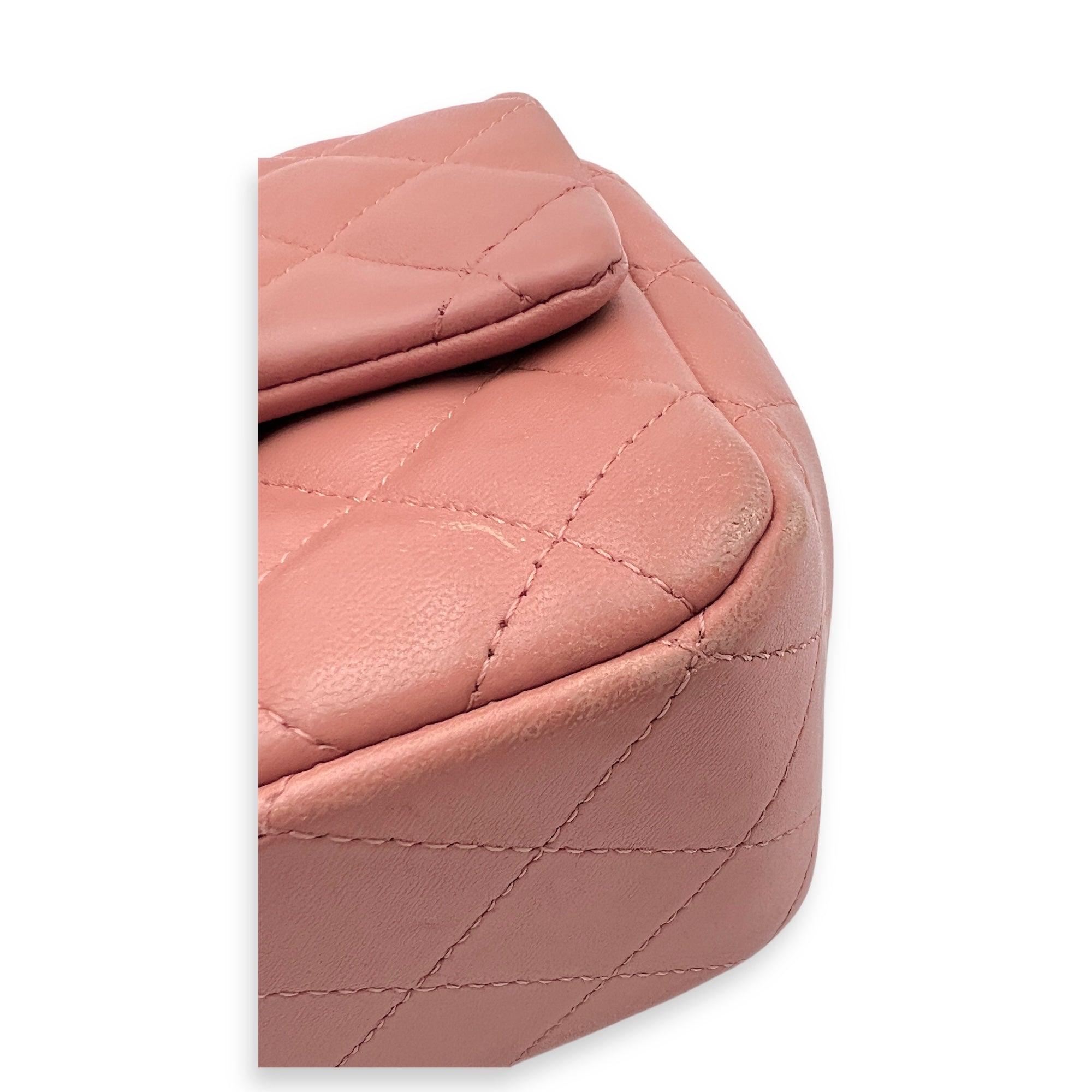 Mini Square Pink Shoulder Bag in Lambskin, Gold hardware