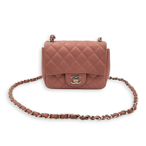 Mini Square Pink Shoulder Bag in Lambskin, Gold hardware