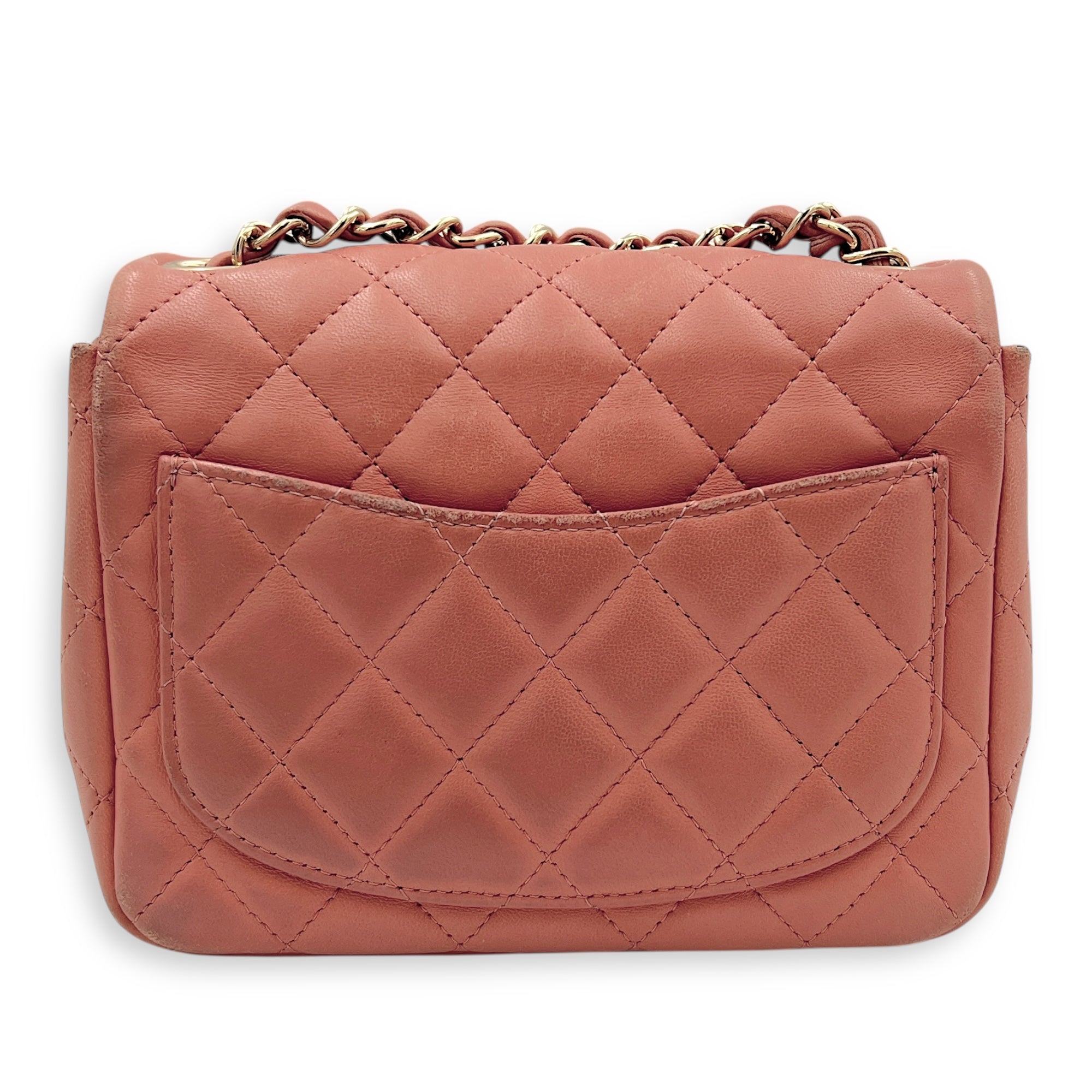 Mini Square Pink Shoulder Bag in Lambskin, Gold hardware