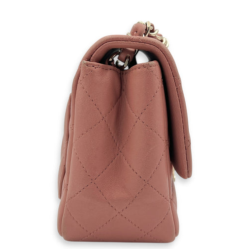 Mini Square Pink Shoulder Bag in Lambskin, Gold hardware