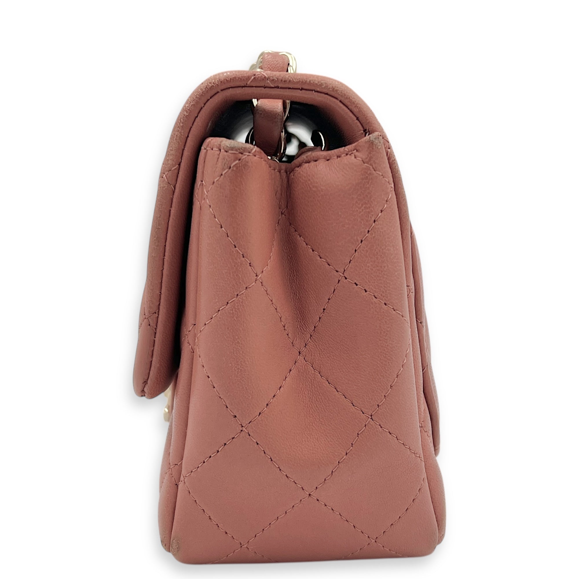 Mini Square Pink Shoulder Bag in Lambskin, Gold hardware
