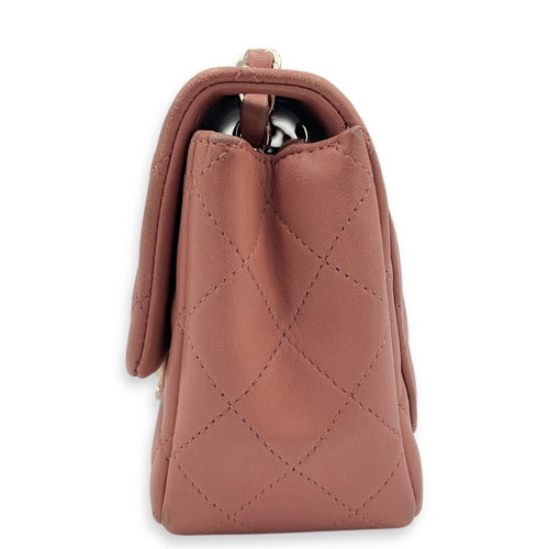 Mini Square Pink Shoulder Bag in Lambskin, Gold hardware