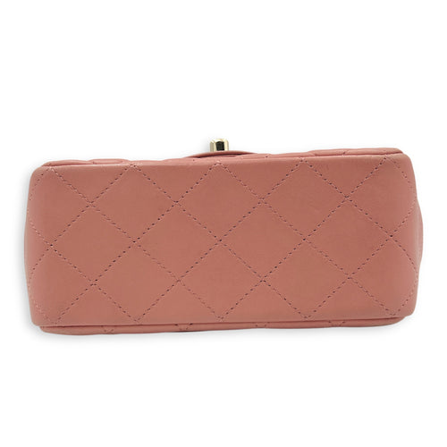 Mini Square Pink Shoulder Bag in Lambskin, Gold hardware