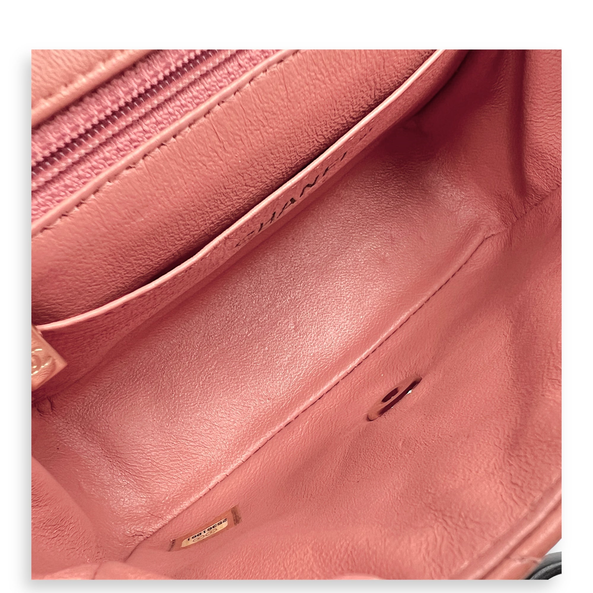 Mini Square Pink Shoulder Bag in Lambskin, Gold hardware