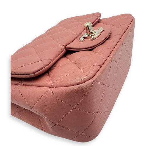 Mini Square Pink Shoulder Bag in Lambskin, Gold hardware