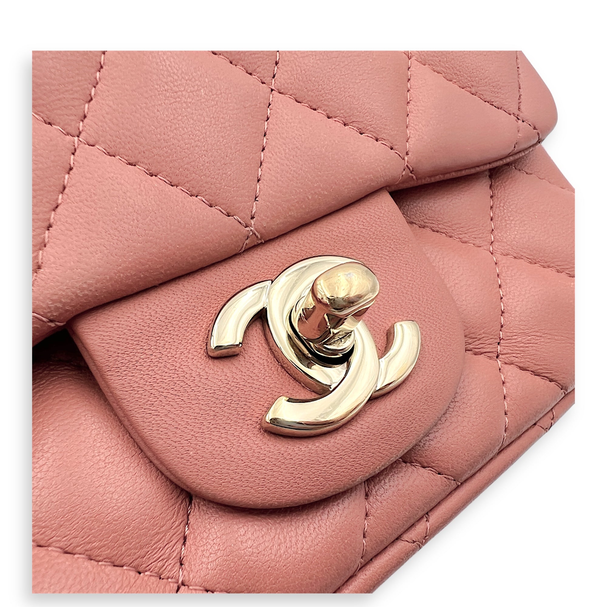 Mini Square Pink Shoulder Bag in Lambskin, Gold hardware