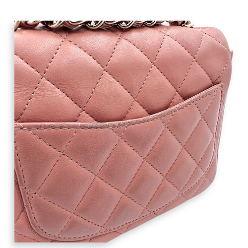 Mini Square Pink Shoulder Bag in Lambskin, Gold hardware