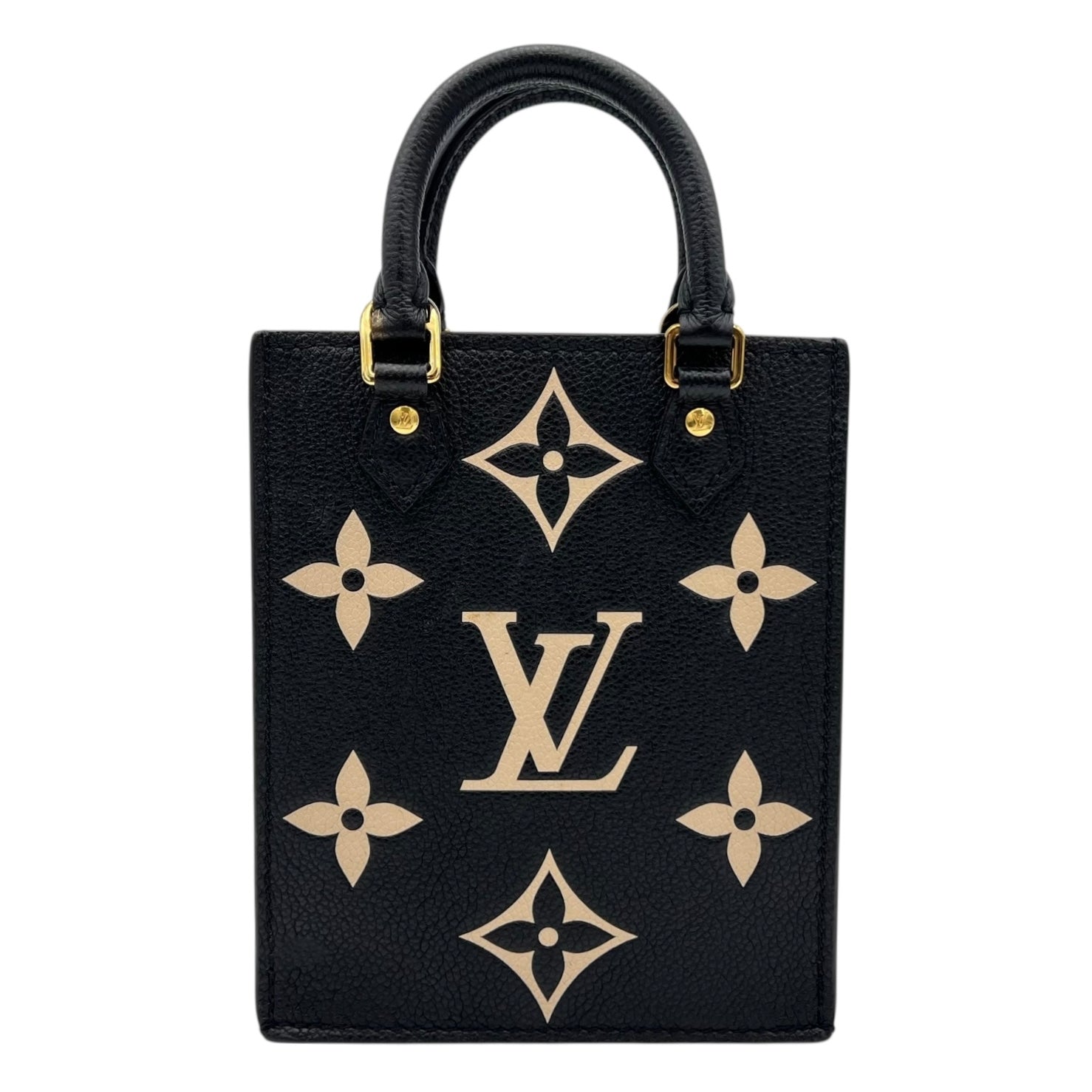 Sac Plat Top Handle Bag Petite Black in Empreinte Leather, Gold hardware