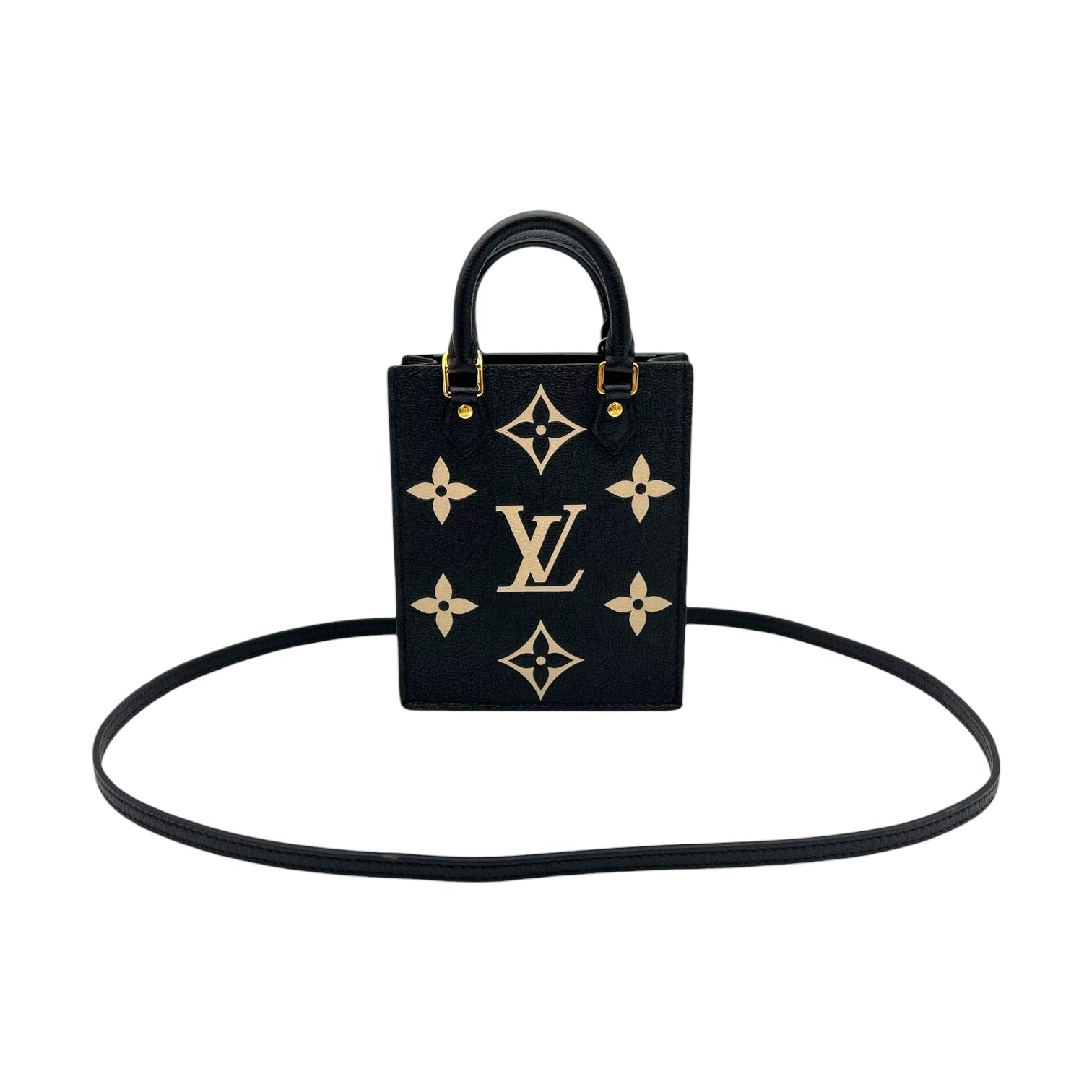 Sac Plat Top Handle Bag Petite Black in Empreinte Leather, Gold hardware