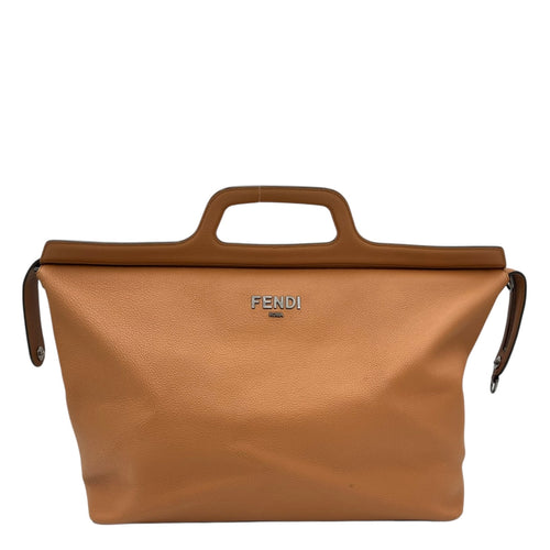 Travel Top Handle Bag Brown in Calfskin, Silver hardware