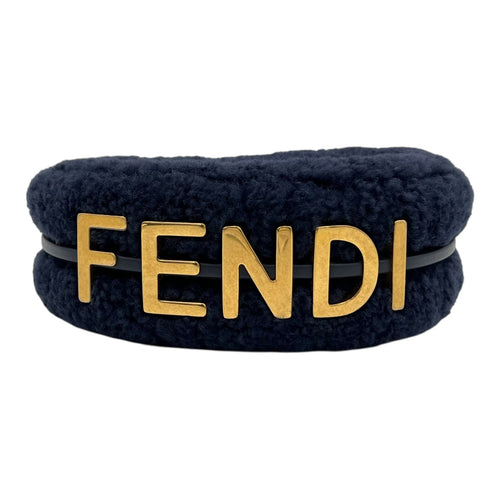 Fendigraphy Handbag Blue in Fur, Gold hardware