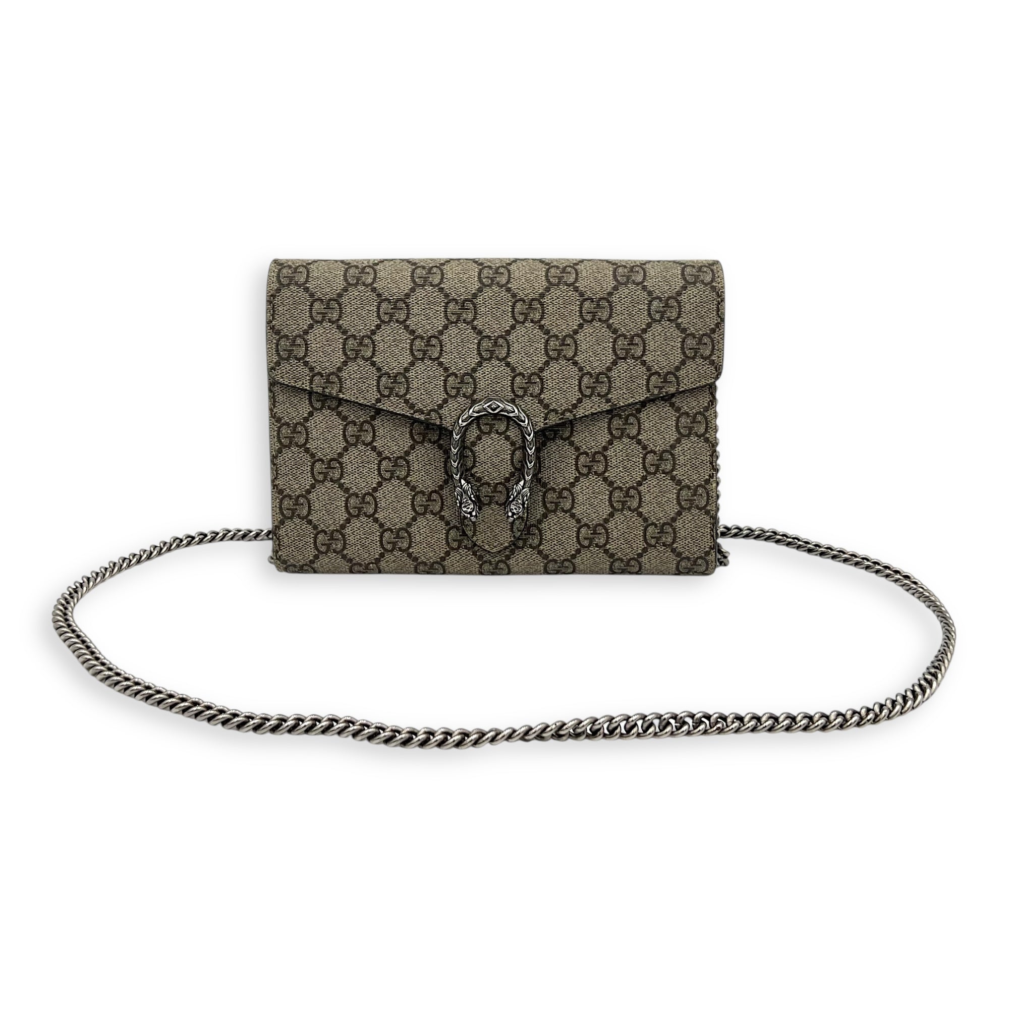 Dionysus Wallet On Chain Grey in Coated Canvas, Silver hardware