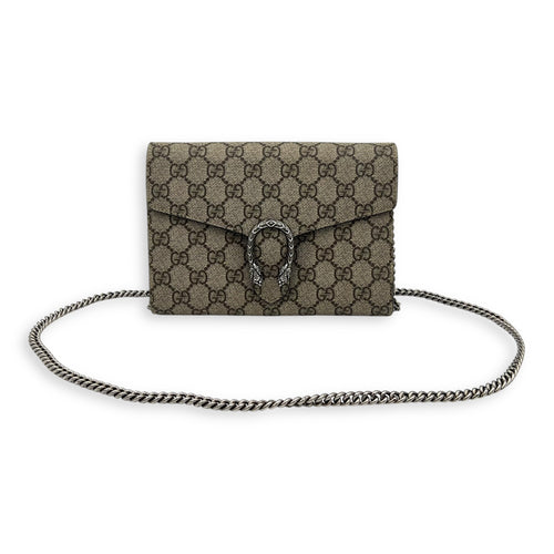 Dionysus Wallet On Chain Grey in Coated Canvas, Silver hardware