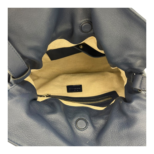 Flamenco Shoulder Bag Blue in Lambskin, Silver hardware