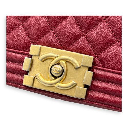 Boy Medium Pink Crossbody Bag in Caviar Leather, Gold hardware