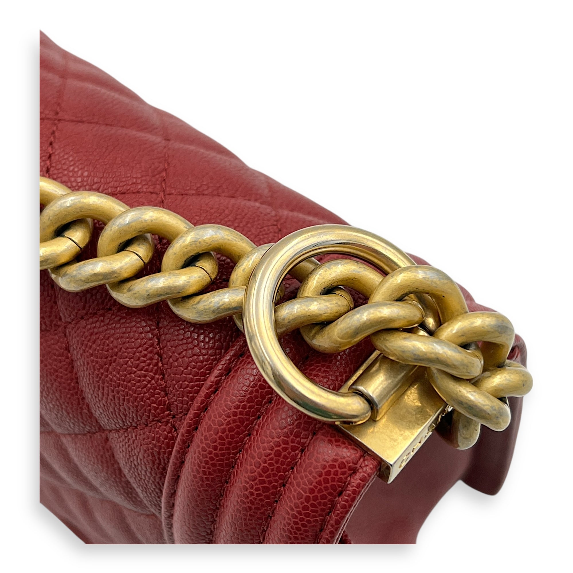 Boy Medium Pink Crossbody Bag in Caviar Leather, Gold hardware