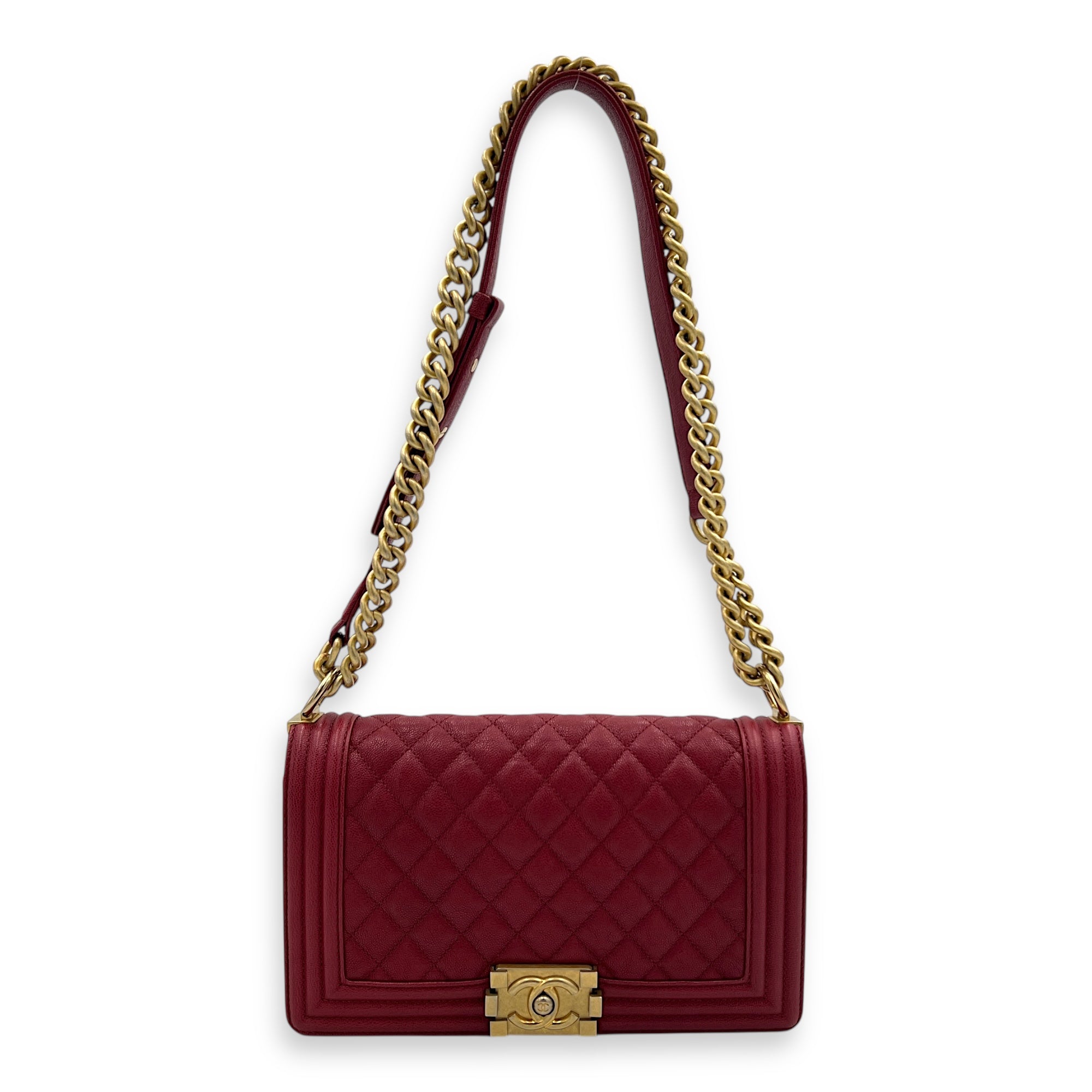 Boy Medium Pink Crossbody Bag in Caviar Leather, Gold hardware