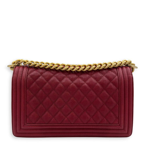 Boy Medium Pink Crossbody Bag in Caviar Leather, Gold hardware
